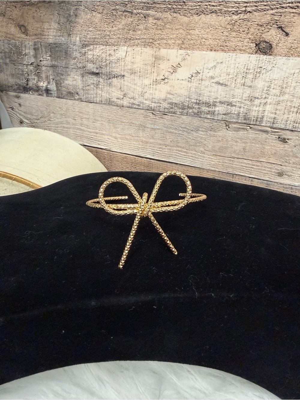 Gold Bow Textured Cuff Bracelet OS